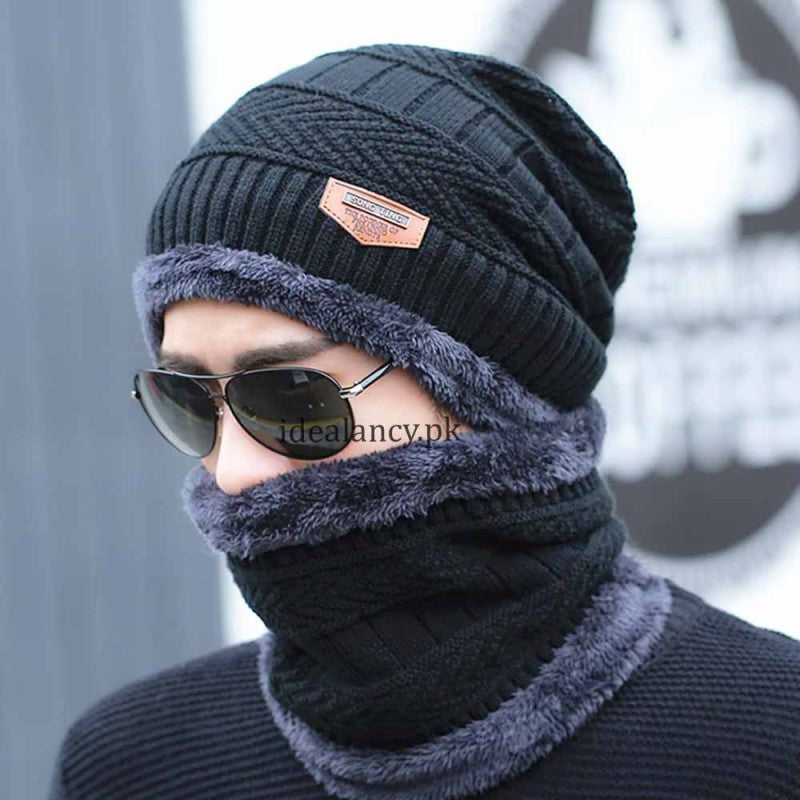 Winter Warm Knitted Hat & Neck Scarf Set for Men – Stylish & Cozy