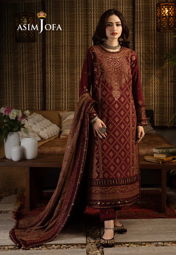 Asim Jofa, unstitched 3 piece Dhanak sequence embroidered suit - VL1257