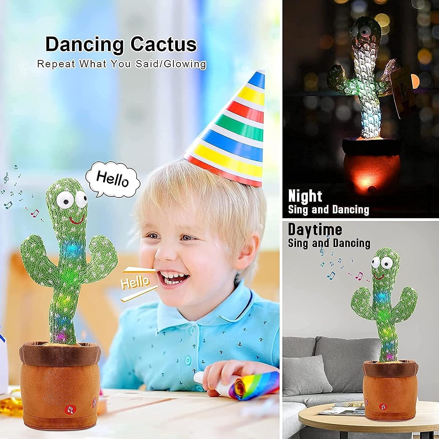 Dancing & Talking Cactus Toy – 120 Songs, LED Lights, Singing & Repeating Toy for Kids