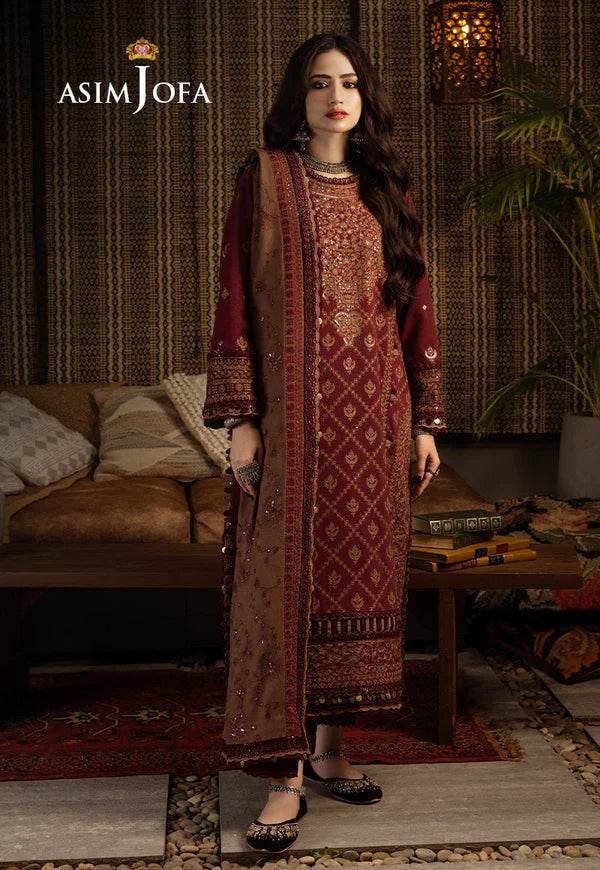 Asim Jofa, unstitched 3 piece Dhanak sequence embroidered suit - VL1257