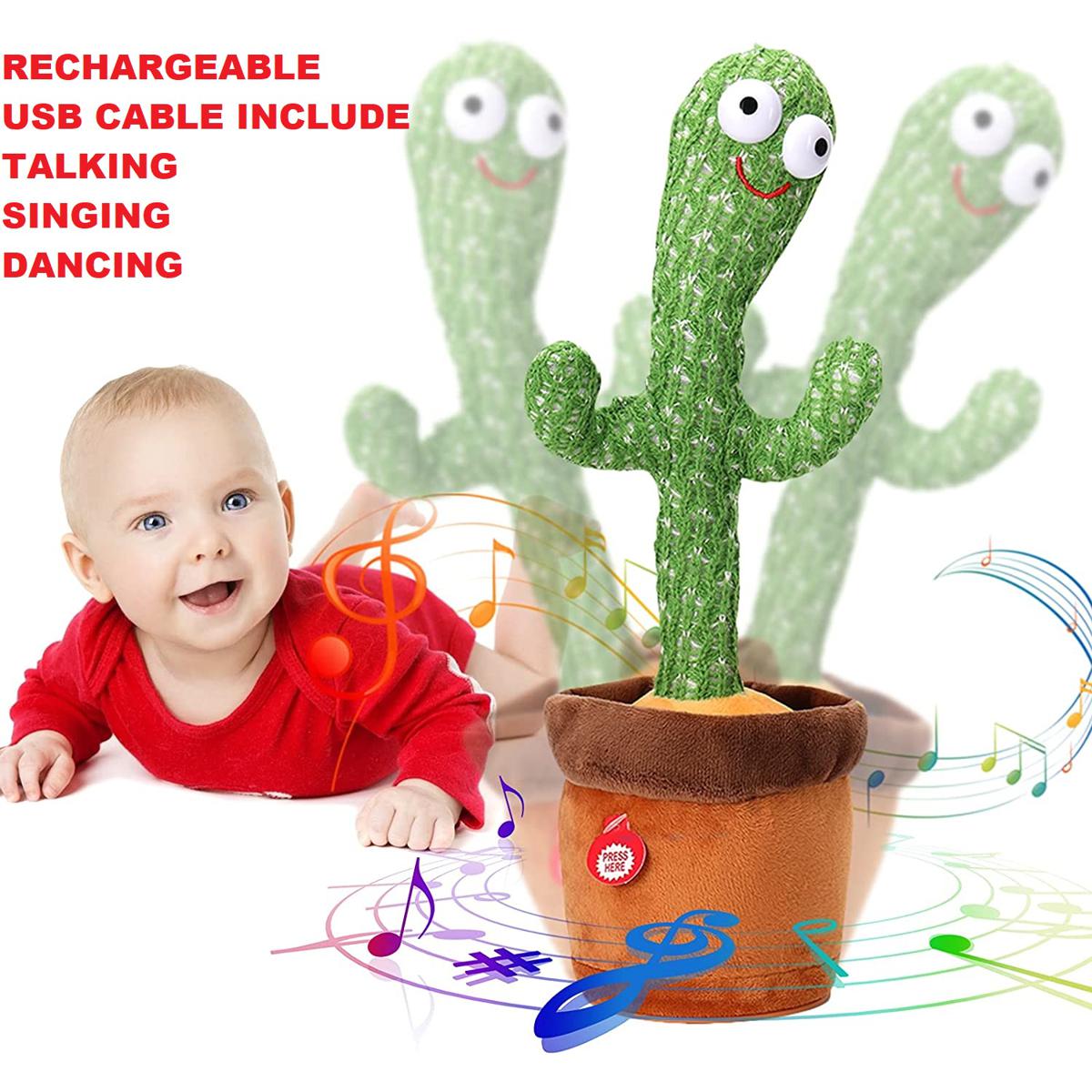 Dancing & Talking Cactus Toy – 120 Songs, LED Lights, Singing & Repeating Toy for Kids