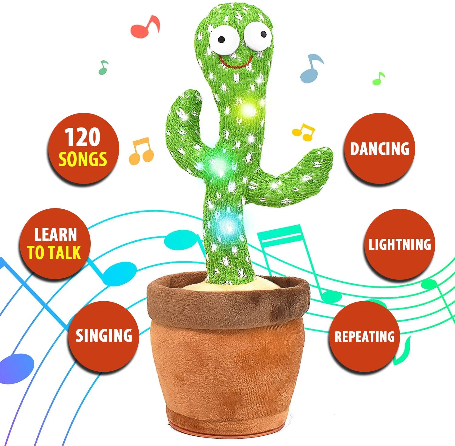 Dancing & Talking Cactus Toy – 120 Songs, LED Lights, Singing & Repeating Toy for Kids