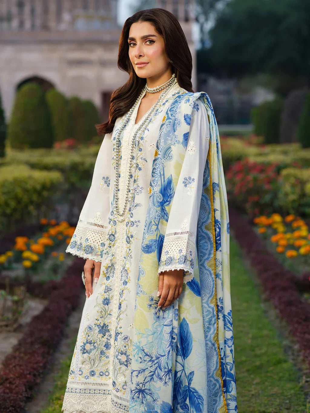 IZEL-3PC DHANAK EMBROIDERED SHIRT WITH COURTRAI WOOL PRINT SHAWL - VL1263