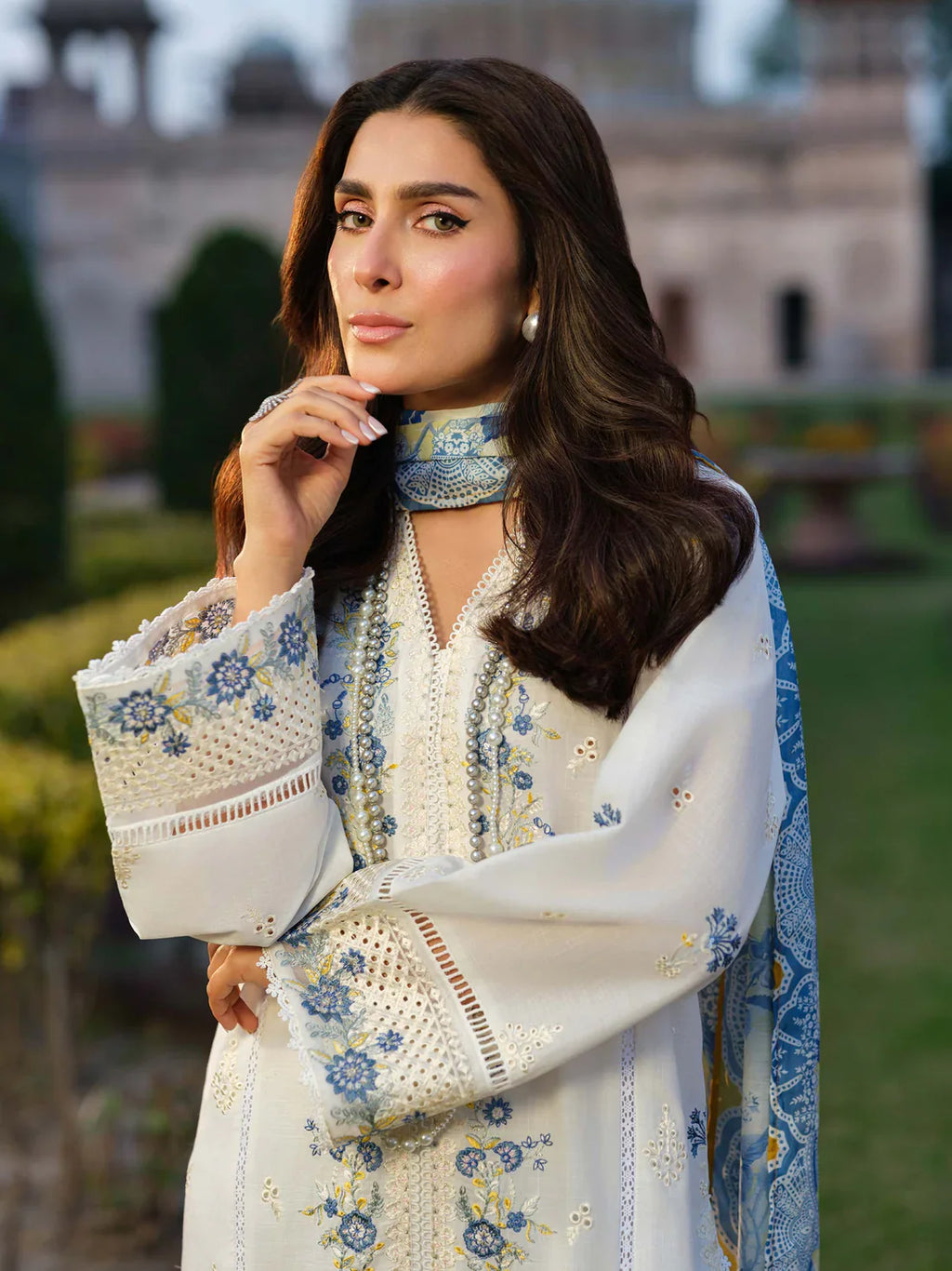 IZEL-3PC DHANAK EMBROIDERED SHIRT WITH COURTRAI WOOL PRINT SHAWL - VL1263