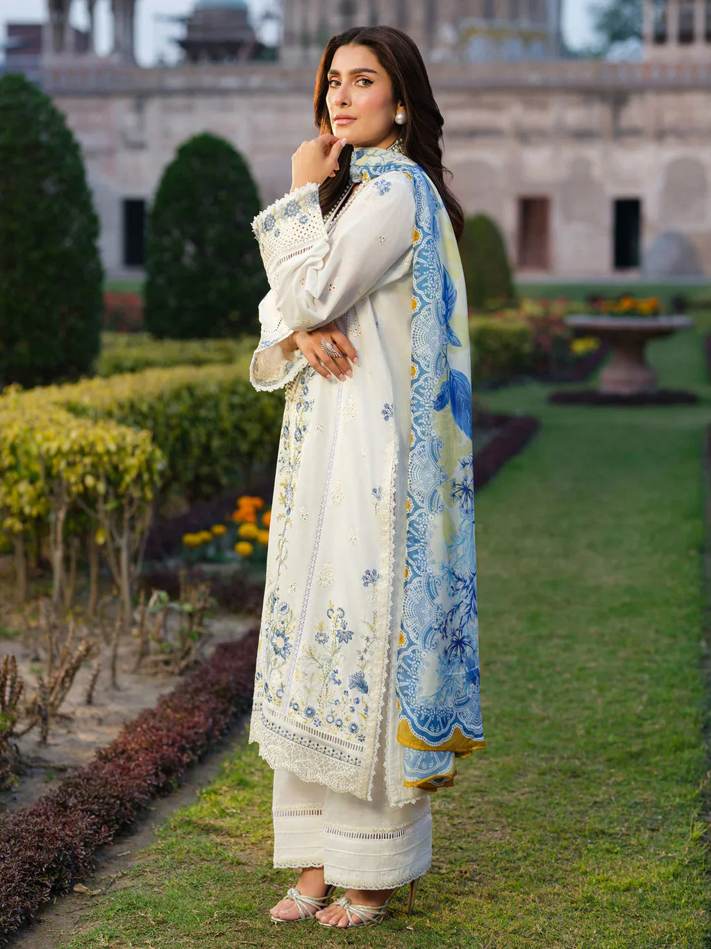IZEL-3PC DHANAK EMBROIDERED SHIRT WITH COURTRAI WOOL PRINT SHAWL - VL1263