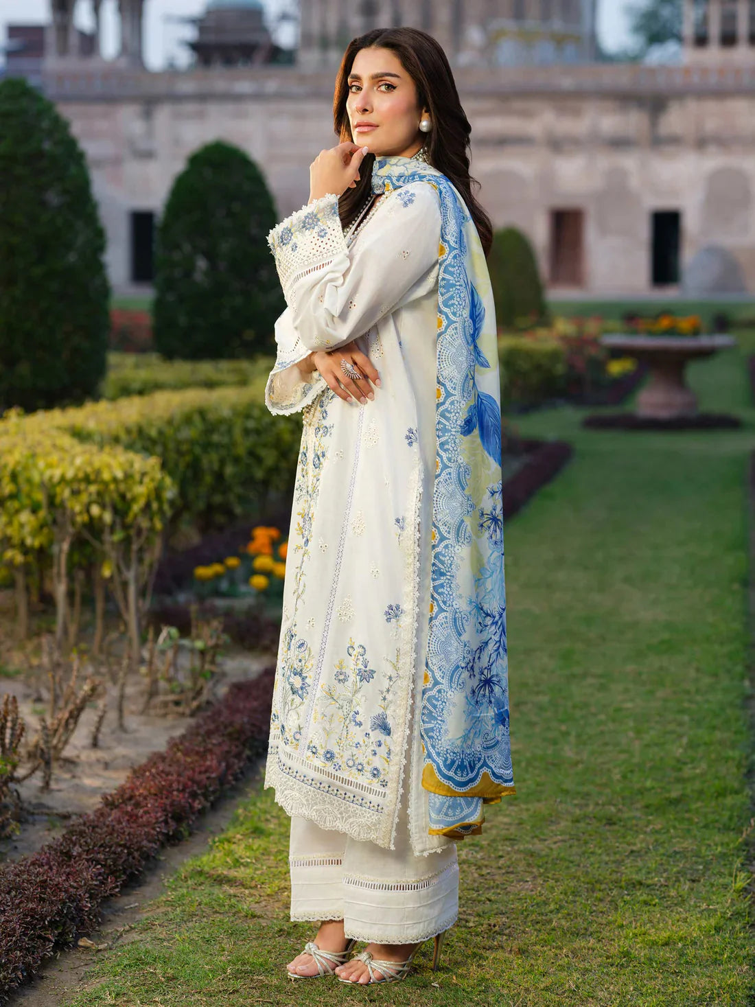IZEL-3PC DHANAK EMBROIDERED SHIRT WITH COURTRAI WOOL PRINT SHAWL - VL1263