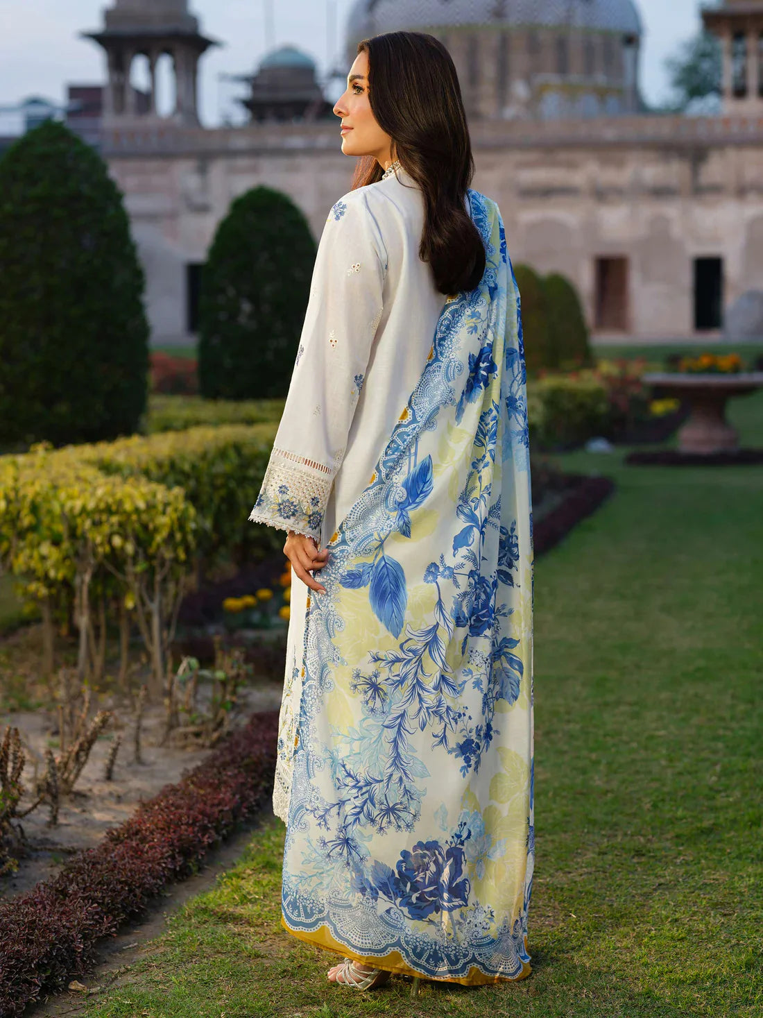 IZEL-3PC DHANAK EMBROIDERED SHIRT WITH COURTRAI WOOL PRINT SHAWL - VL1263