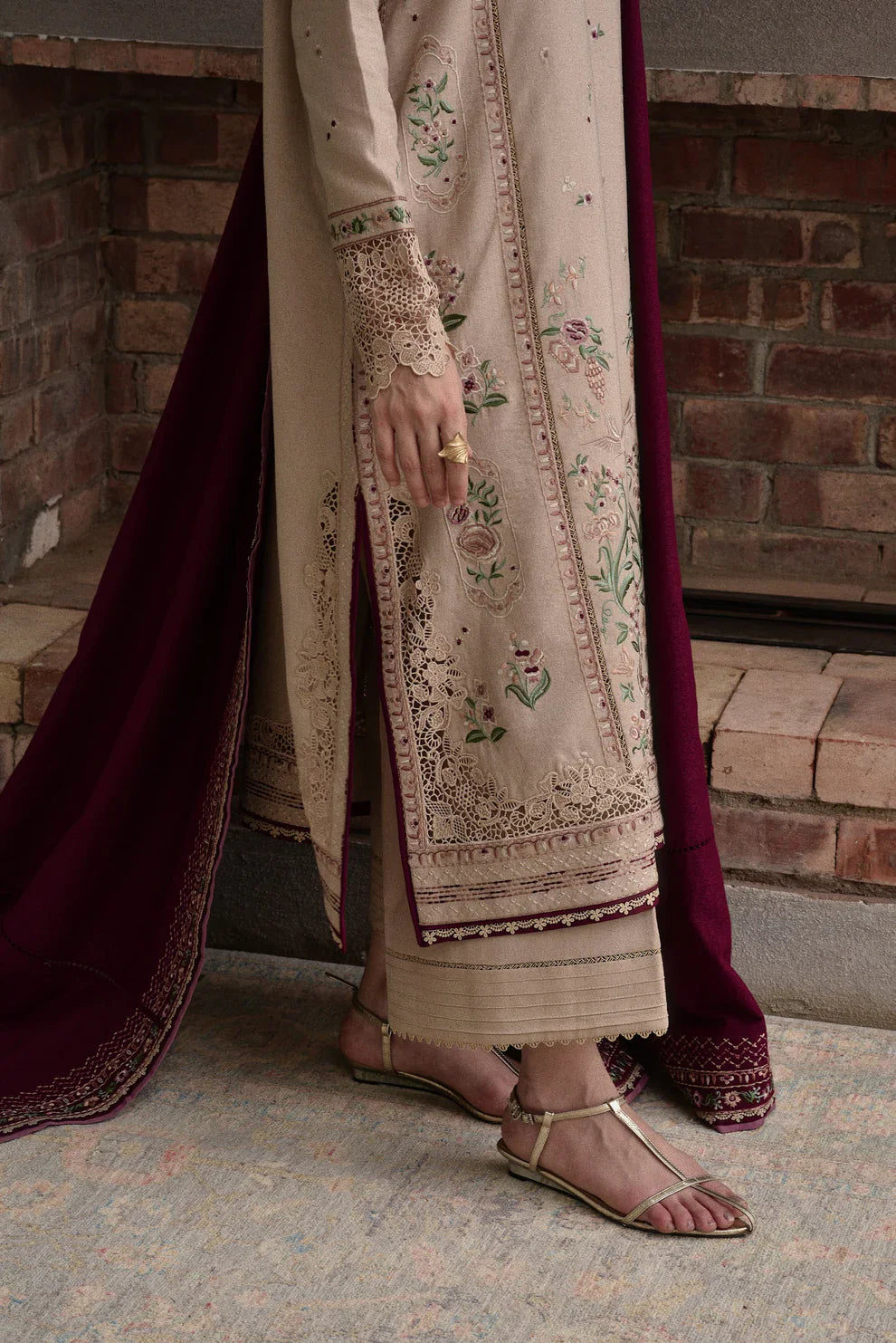 JAZMIN - 3PC DHANAK EMBROIDERED SHIRT WITH DHANAK EMBROIDERED SHAWL AND TROUSER - VL1258