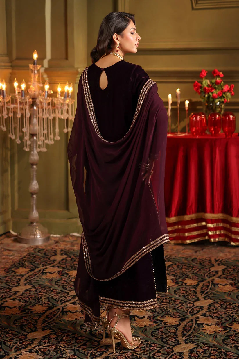 Velvet Embroidered Dress With Embroidered Chiffon Dupatta - VL947