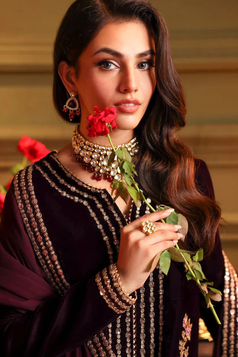 Velvet Embroidered Dress With Embroidered Chiffon Dupatta - VL947