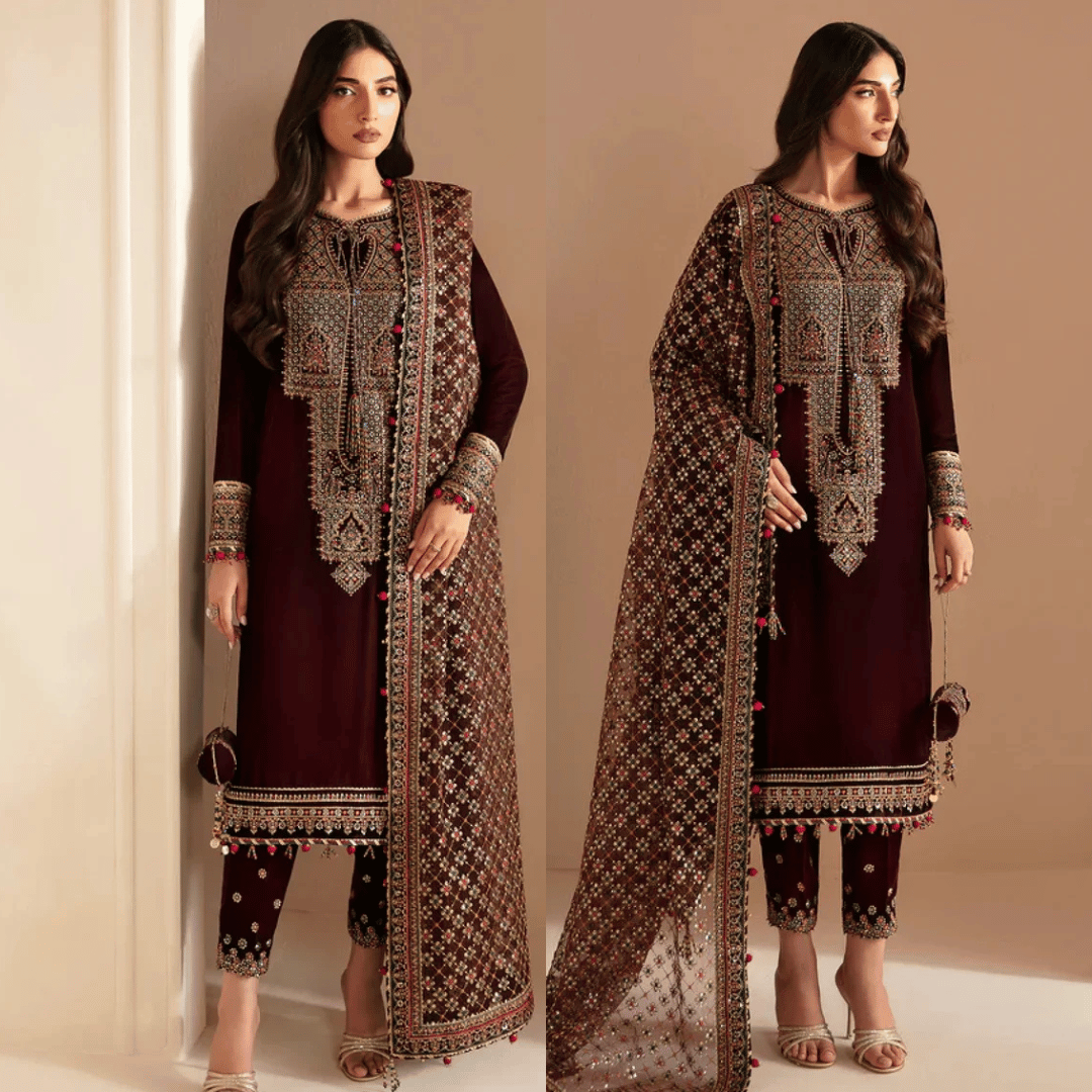 Jazmin - Embroidered Velvet 3-Piece Dress - VL946