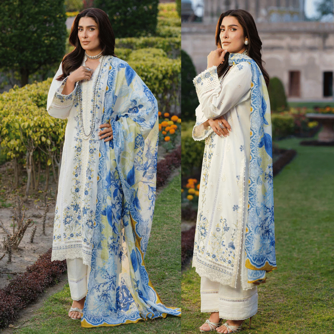 IZEL-3PC DHANAK EMBROIDERED SHIRT WITH COURTRAI WOOL PRINT SHAWL - VL1263