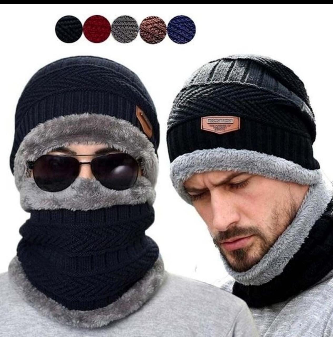 Winter Warm Knitted Hat & Neck Scarf Set for Men – Stylish & Cozy