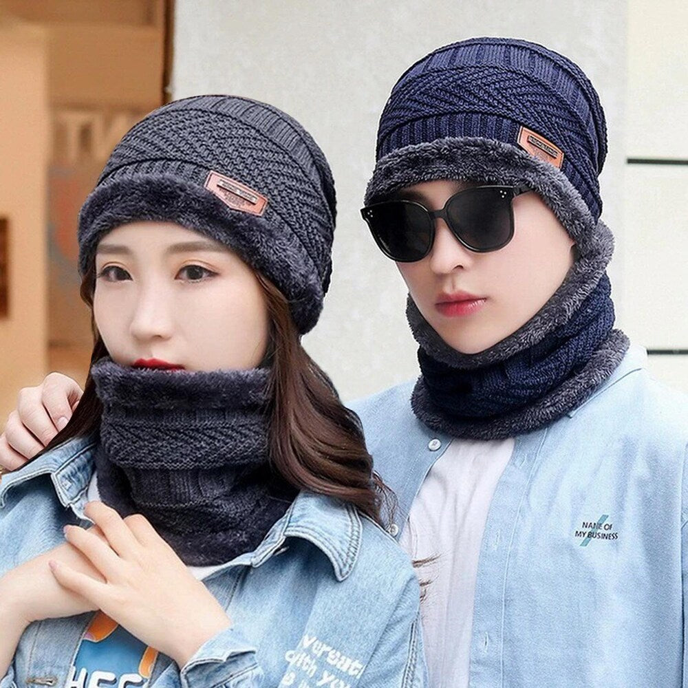 Winter Warm Knitted Hat & Neck Scarf Set for Men – Stylish & Cozy